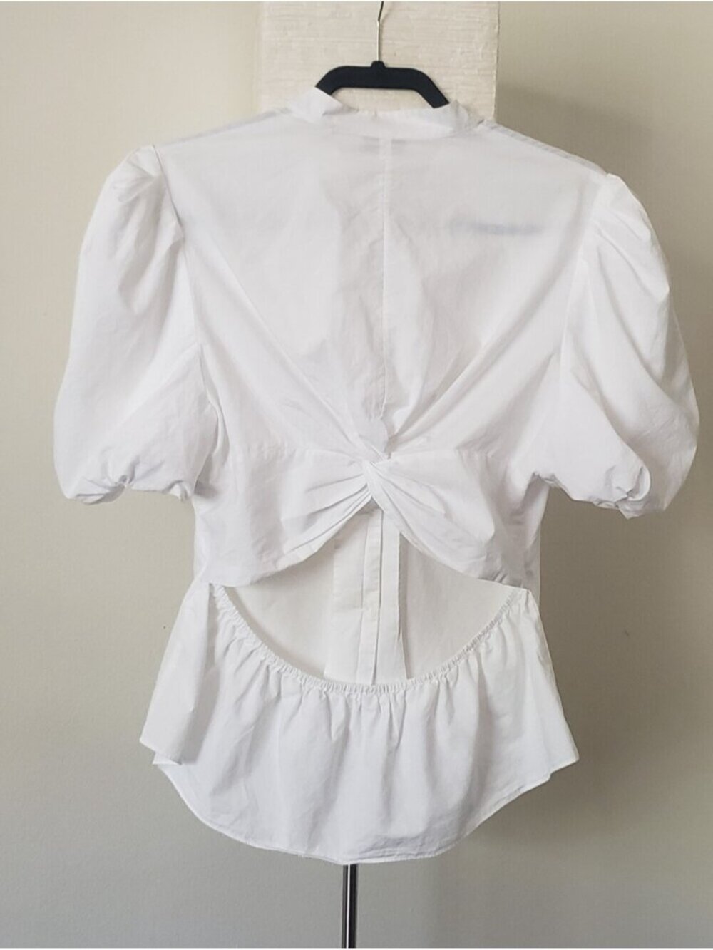 Vince White Cotton Poplin Open Cutout Back Puff Sleeve Blouse Top 10 - Picture 2 of 10